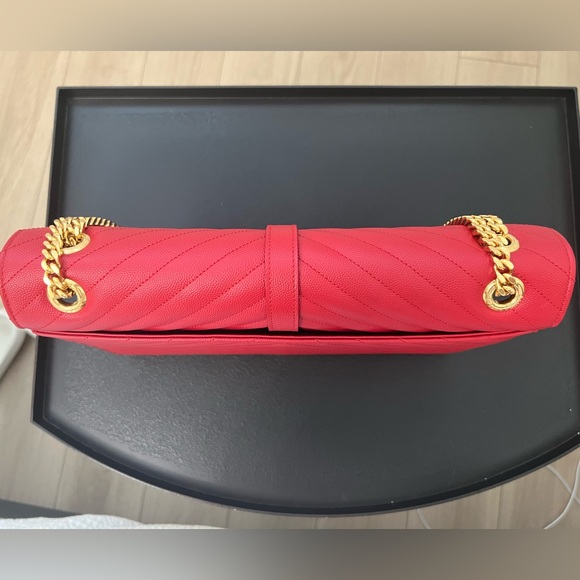 💄 YSL Grain De Poudre Matelasse Chevron Large Monogram Satchel Lipstick Red - Picture 6 of 13